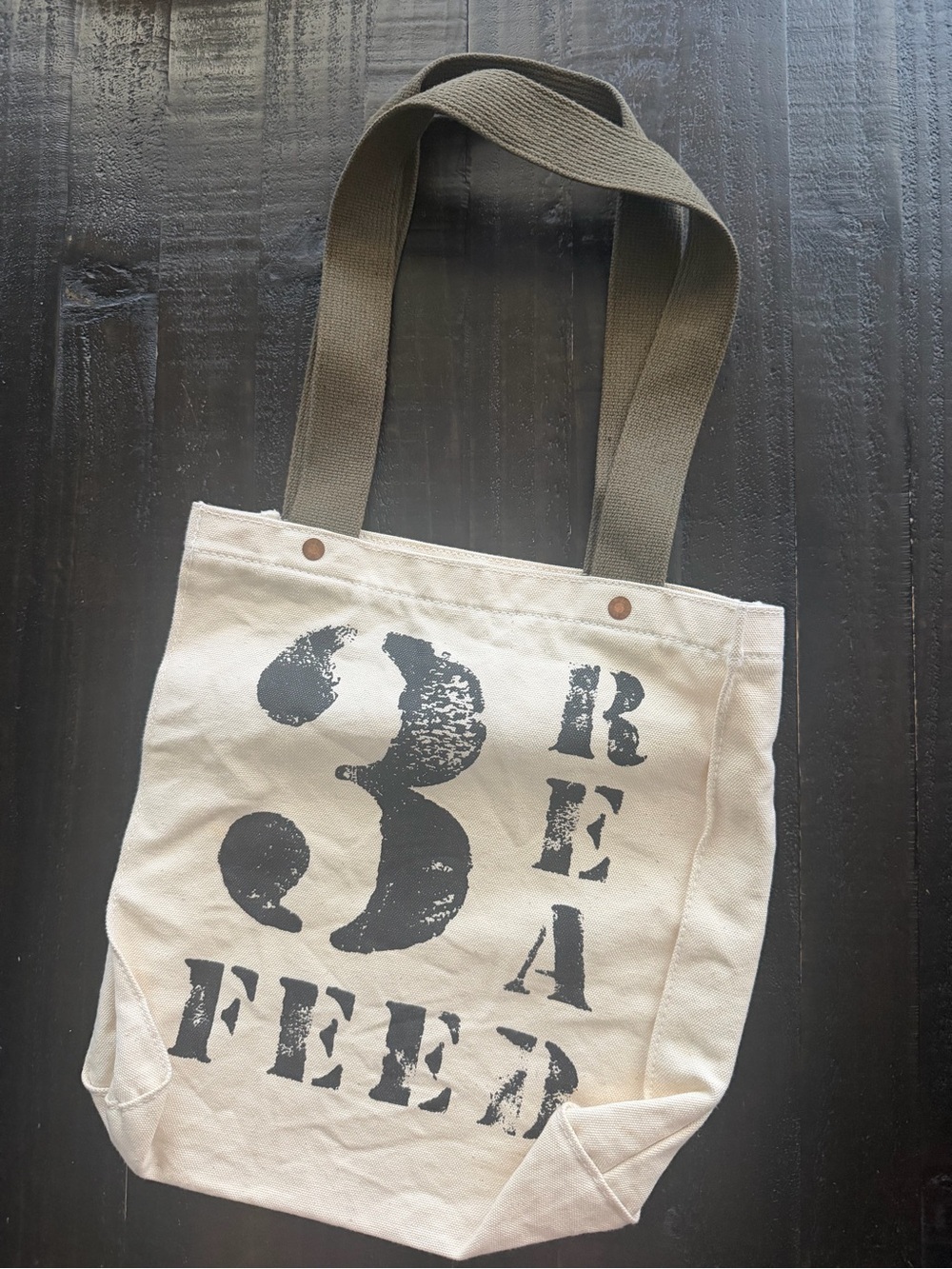 Canvas Tote Bag by Feed with Olive Straps - 3 Break Feed Print